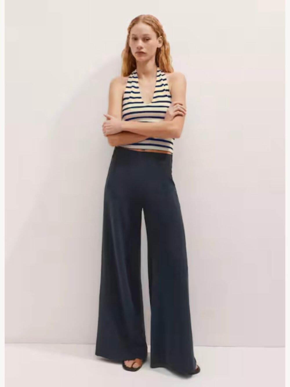 ME+EM Women's Toweling Extreme Palazzo Pants Navy Blue Size 6 NWT